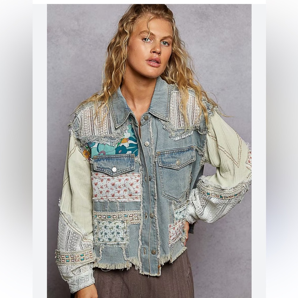 POL Patchwork Denim Jacket in size small